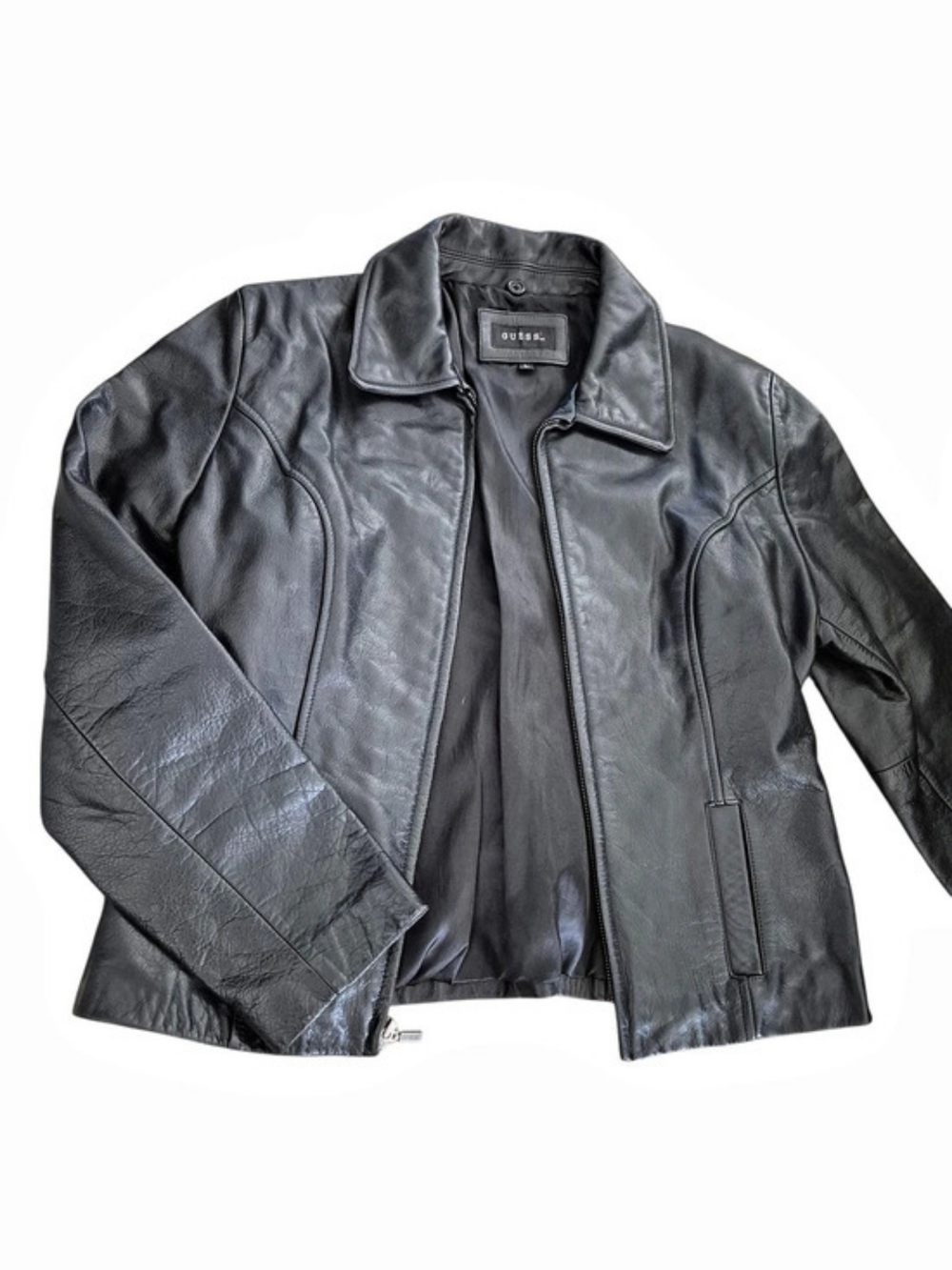 💕VTG GUESS Leather Jacket Black Size Large💕